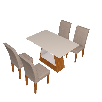 Conjunto de Mesa de Jantar Retangular Alana com 4 Cadeiras Milena Suede Bege e Off White - Cimol