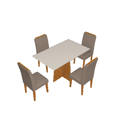 Conjunto de Mesa de Jantar com Tampo de Vidro e 4 Cadeiras Ana IV Veludo Linho Off White e Creme