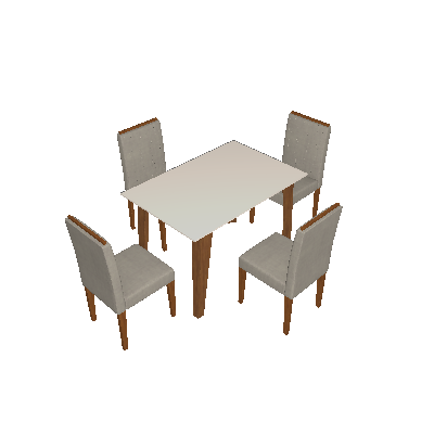 Conjunto de Mesa de Jantar com Tampo de Vidro Jade e 4 Cadeiras Ana Veludo Linho Off White e Cinza