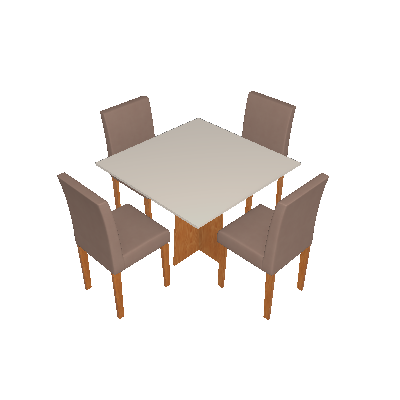 Conjunto de Mesa de Jantar com Tampo de Vidro Marina e 4 Cadeiras Giovana Veludo Off White e Marrom