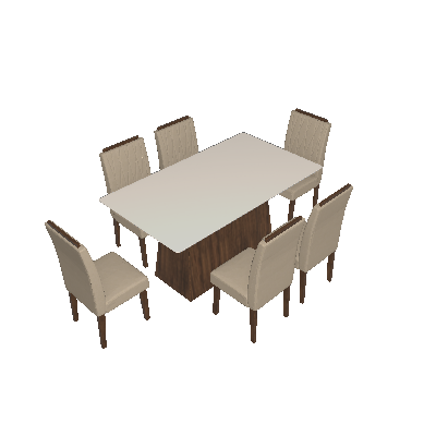 Conjunto de Mesa de Jantar com Tampo de Vidro Bárbara e 6 Cadeiras Ana I Animalle Off White e Creme