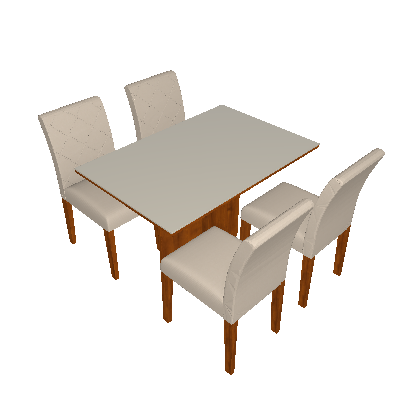 Conjunto de Mesa de Jantar com Vidro e 4 Cadeiras Ane II Veludo Imbuia e Creme - Rufato