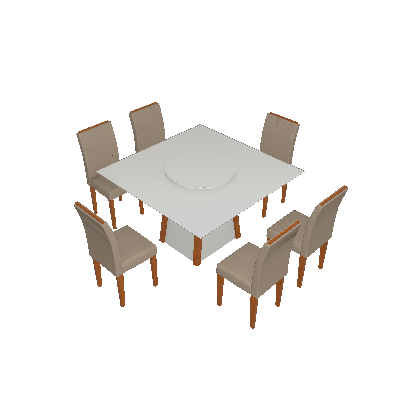 Conjunto de Mesa de Jantar com Tampo Giratório Júlia e 6 Cadeiras Ana Veludo Linho Off White e Bege