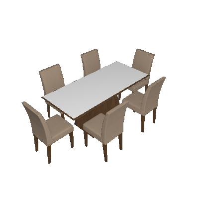 Conjunto de Mesa Luna I 180 cm com 6 Cadeiras Grecia Veludo Imbuia e Creme - Rufato