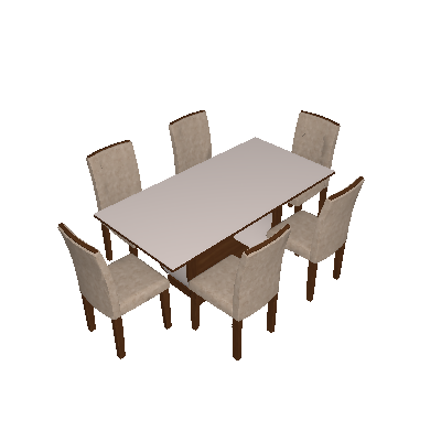 Conjunto de Mesa de Jantar com Vidro e 6 Cadeiras Maia I Suede Amassado Castor e Chocolate - Rufato