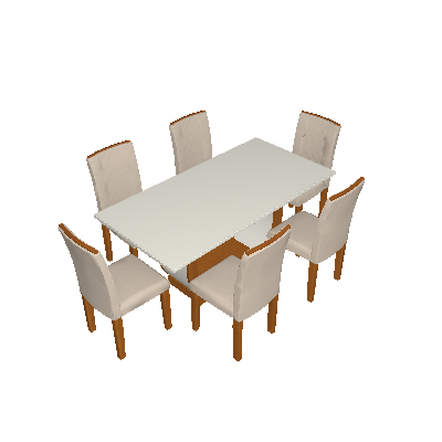 Conjunto de Mesa de Jantar com 6 Cadeiras Estofadas Maia I Veludo Off White e Creme - Rufato