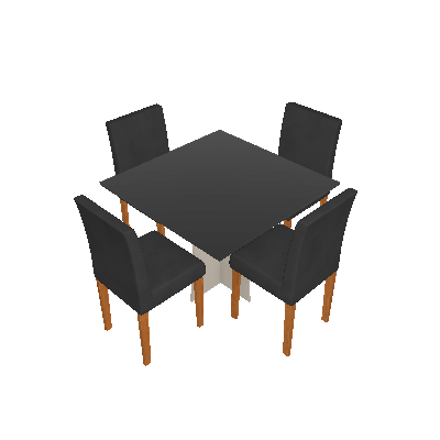 Conjunto de Mesa de Jantar com Tampo de Vidro Marina e 4 Cadeiras Giovana Veludo Preto