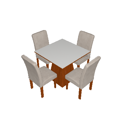 Conjunto de Mesa de Jantar Luna com Vidro e 4 Cadeiras Ane III Veludo Imbuia e Branco - Rufato