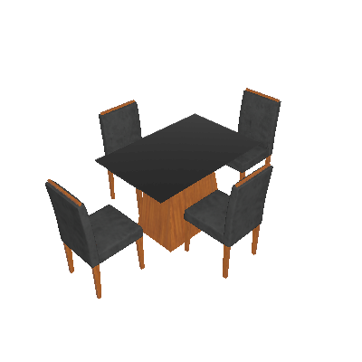 Conjunto de Mesa de Jantar com Tampo de Vidro Jasmin e 4 Cadeiras Ana II Veludo Preto
