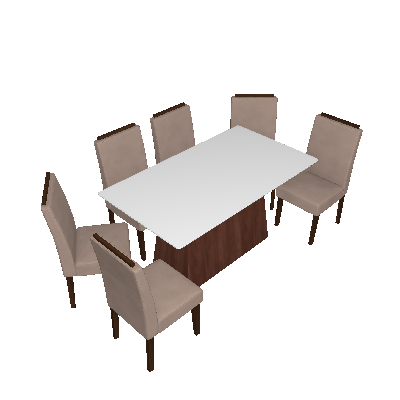 Conjunto de Mesa de Jantar Bárbara com 6 Cadeiras Estofada Amanda Veludo Branco Marrom Claro - New Ceval