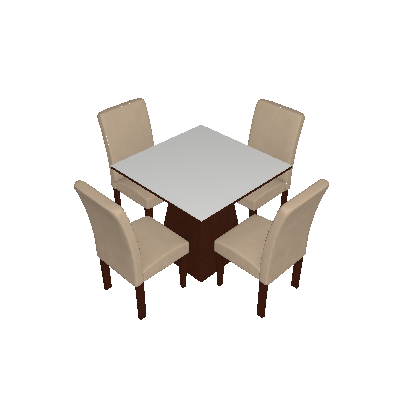 Conjunto de Mesa de Jantar Luna Com 4 Cadeiras Ane III Veludo Castor, Branco e Creme - Rufato