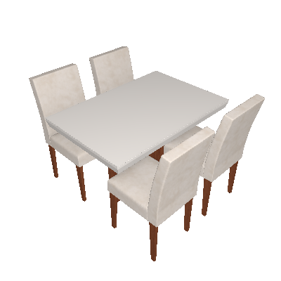 Conjunto de Mesa de Jantar Berlim Off White com 4 Cadeiras Grécia Veludo e Café - Rufato