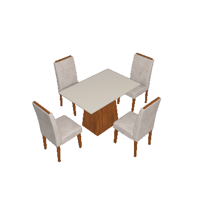 Conjunto de Mesa de Jantar com Tampo de Vidro Jasmin e 4 Cadeiras Giovana Animalle Off White e Creme