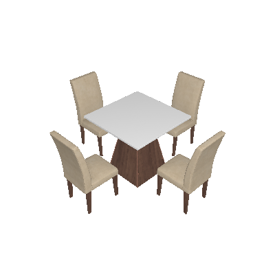 Conjunto de Mesa de Jantar Luna com 4 Cadeiras Estofadas Grécia Veludo Café e Creme - Rufato