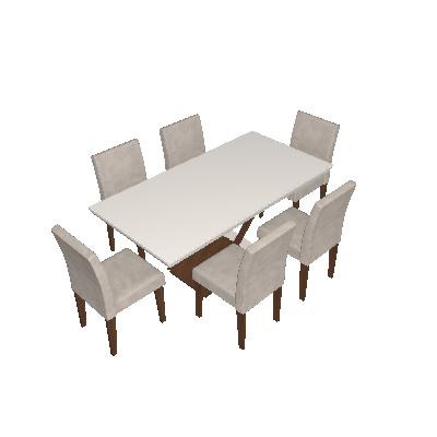 Conjunto de Mesa de Jantar Imperatriz com 6 Cadeiras Estofadas Grécia II Animalle Off White e Chocolate - Rufato