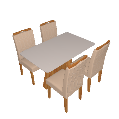 Conjunto de Mesa de Jantar Retangular com Tampo de Vidro Off White Maite e 4 Cadeiras Paola Suede Nude e Nature