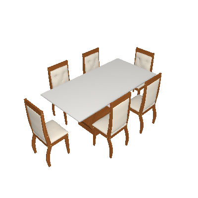 Conjunto de Mesa de Jantar Alvorada com 6 Cadeiras Estofadas Tamara Veludo Off White e Creme - Rufato