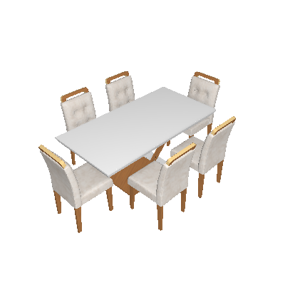 Conjunto de Mesa de Jantar com Vidro e  6 Cadeiras Imperatriz Veludo Creme e Off White - Rufato