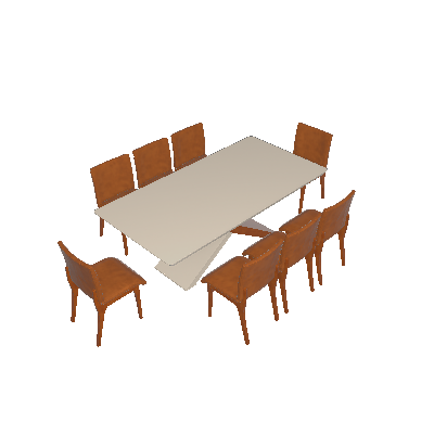 Conjunto de Mesa de Jantar Alice com 8 Cadeiras Bella Gold Corino Off White e Caramelo - Mobillare