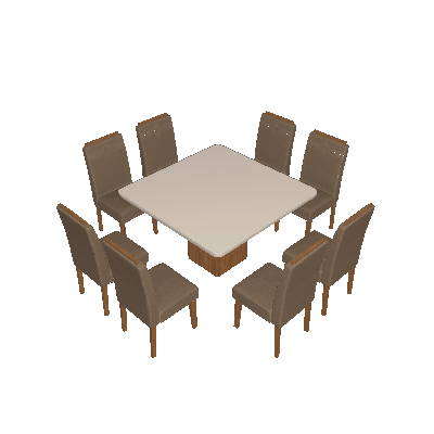 Conjunto de Mesa de Jantar Ana com Vidro e 8 Cadeiras Taís Suede Off White e Savana - Cimol