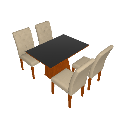 Conjunto de Mesa de Jantar Luna com Vidro e 4 Cadeiras Ane II Linho Imbuia e Preto - Rufato