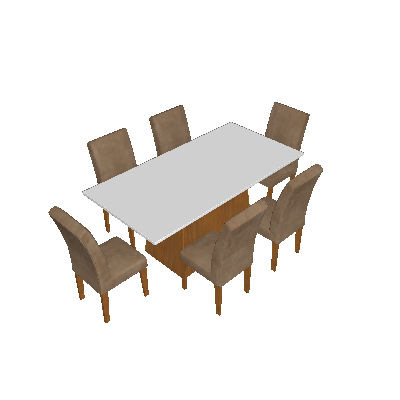 Conjunto de Mesa de Jantar Luna com Vidro e 6 Cadeiras Grécia Veludo Chocolate e Off White - Rufato
