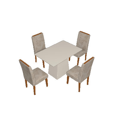 Conjunto de Mesa de Jantar com Tampo de Vidro Jasmin e 4 Cadeiras Giovana I Animalle Off White e Cinza