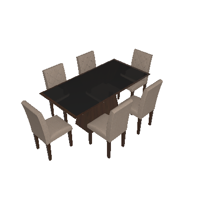 Conjunto de Mesa de Jantar Luna Com 6 Cadeiras Ane I Linho Castor e Preto - Rufato