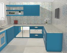 Projeto - cozinha planejada em tons azuis 