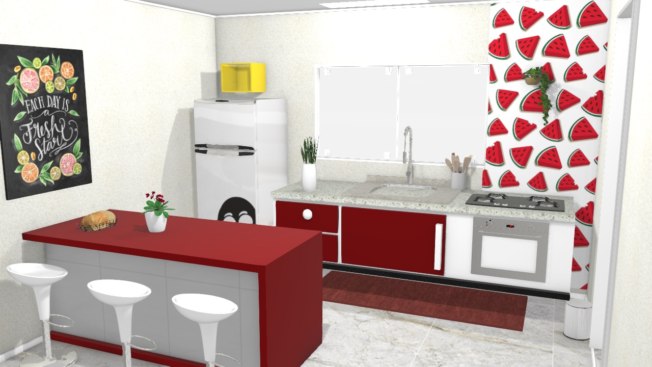 Projeto - Cozinha com detalhes em vermelho