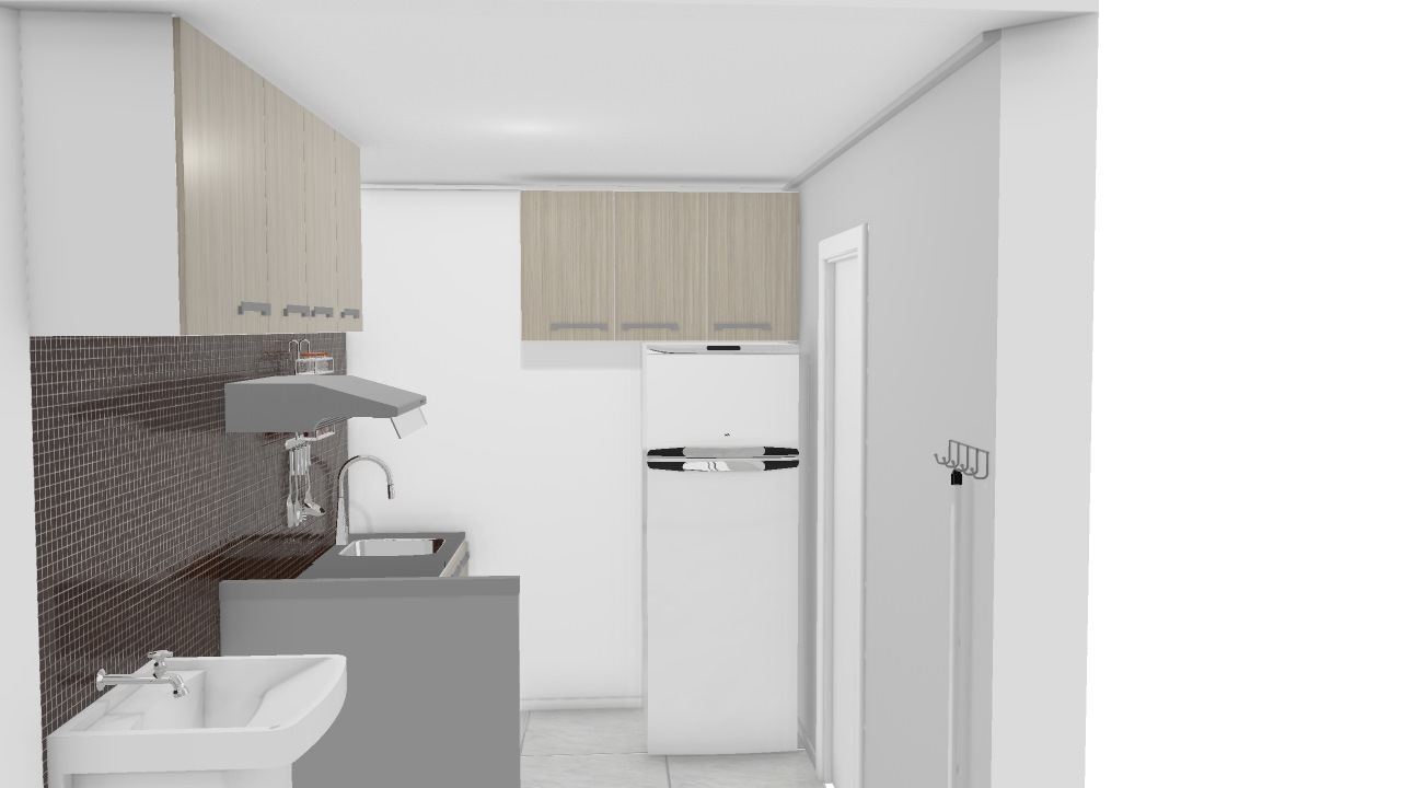 projeto cfe construtora Apartamento 42m2  cozinha com lavanderia