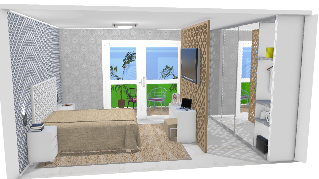 Projeto quarto de casal com closet  e varanda