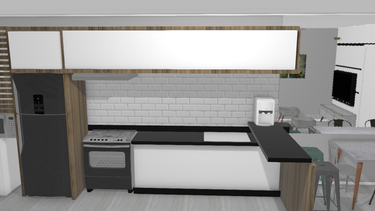 Branco e madeira - Parte inferior - sala e cozinha