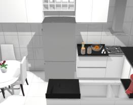 Cozinha com mesa e chão Branco