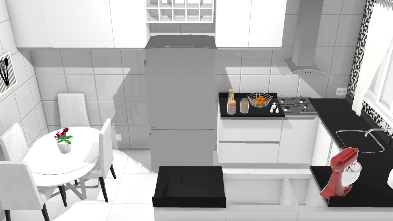 Cozinha com mesa e chão Branco