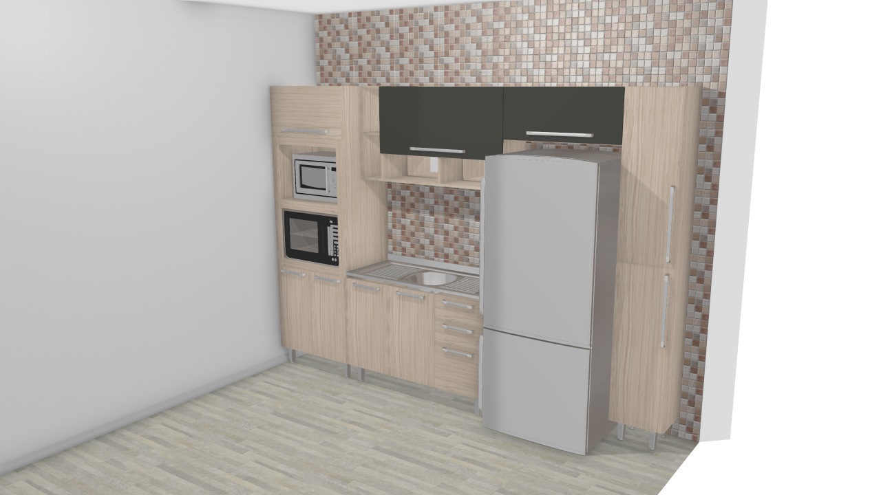 Cozinha Modulada Completa com Armário aéreo 1 Porta Basculante com Nichos Smart Fendi/Amarula - Henn 