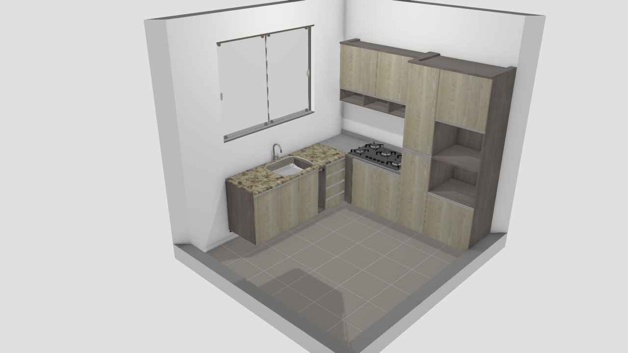 cozinha com torre forno e geladeira e armario  superior