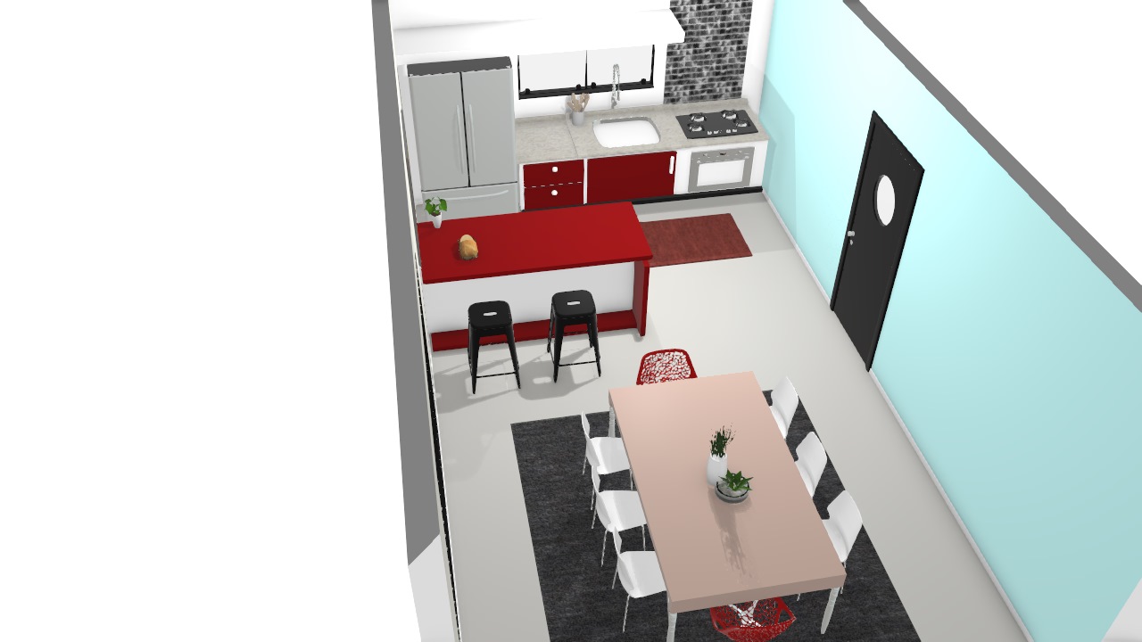 Projeto - Cozinha com detalhes em vermelho