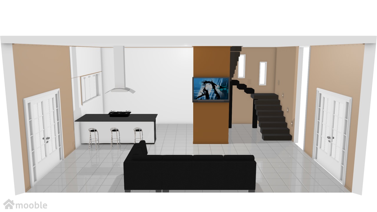 Sala, cozinha e escada Teste