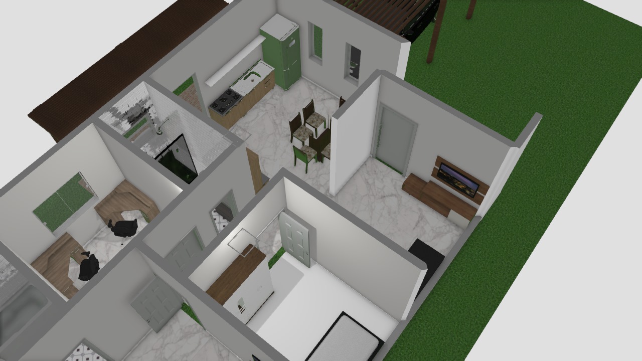 Casa terrea 3Q 7x10 de Adria | Planta 3D - Mooble