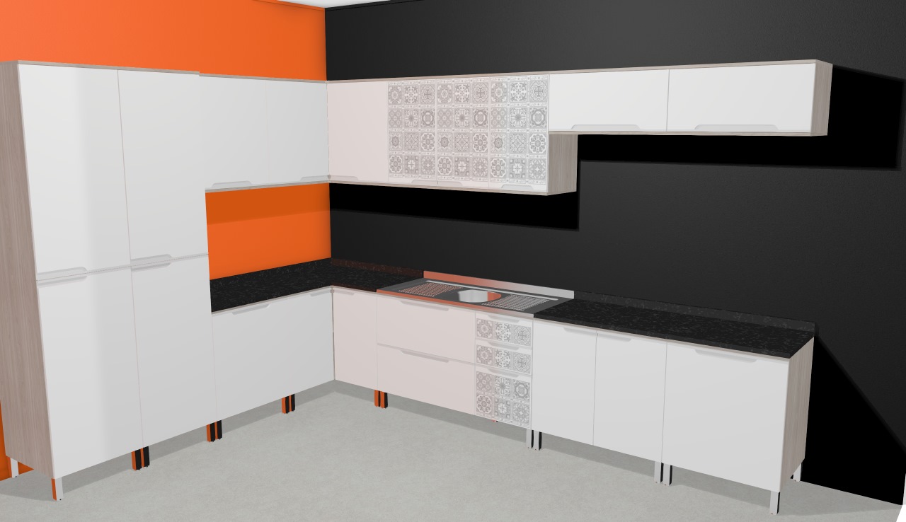Cozinha Modulada Completa com 12 Módulos Solaris 100% MDF Carvalle/Branco/Azulejo Lacca - Kappesberg 