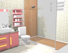 Projeto - Banheiro detalhes rosa e madeira