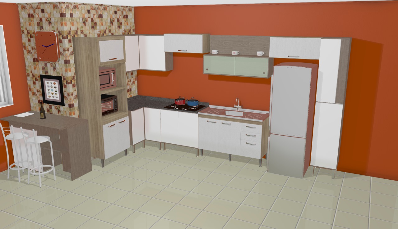 Cozinha Modulada Completa com 10 Módulos Ilhabela Carvalho Dover/Branco - Gralar