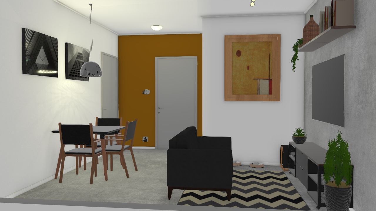 Projeto Léo - Hall de entrada, sala de estar, sala de jantar e cozinha