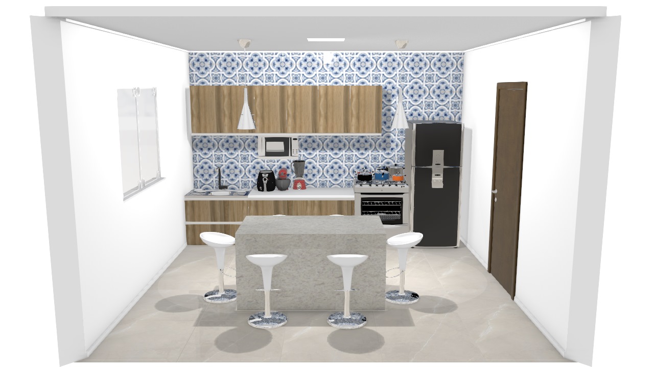 Cozinha com azulejos desenhados estilo cozinha americana 1