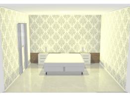 projeto quarto de casal combinaçao madeirado e papel de parede arabesco 