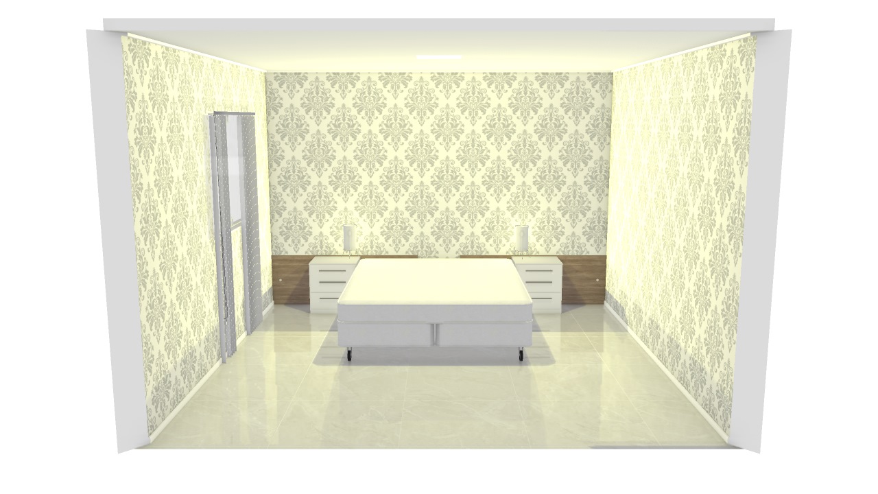 projeto quarto de casal combinaçao madeirado e papel de parede arabesco 